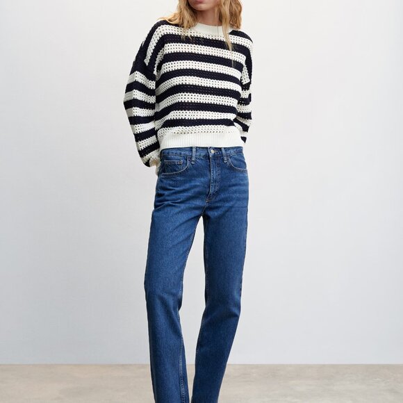 Striped openwork knit sweater Navy Cream - Picture 4 of 4